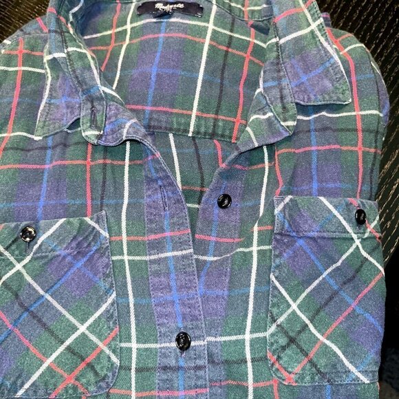 MADEWELL Women's Blue & Green Scottish Plaid Button Down Flannel Shirt Top  XL - Picture 7 of 10